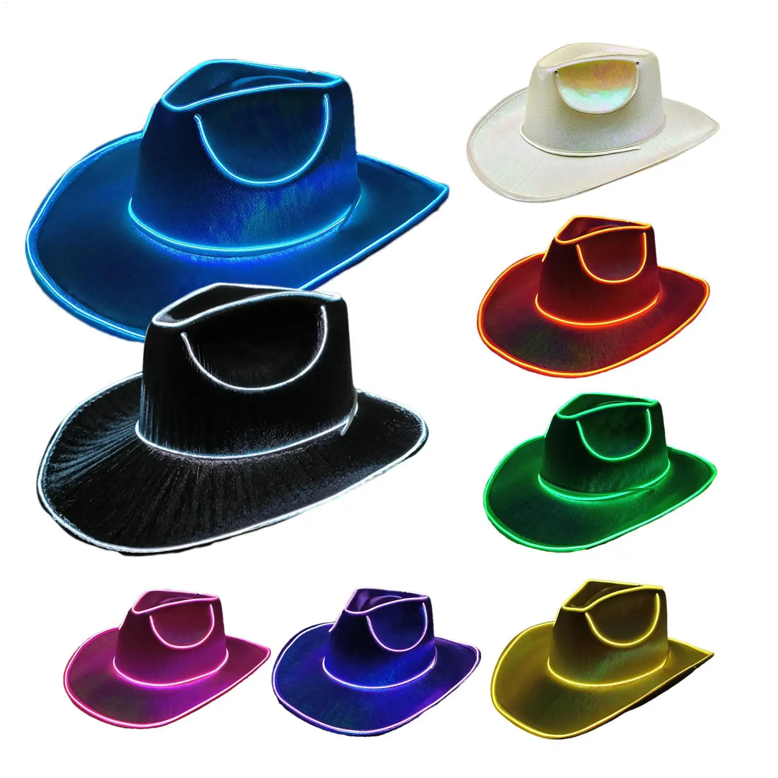 Glow in The Dark Cowboy Hat-Cowgirl Hat Party Headwear-Cowboy Hat LED Hat