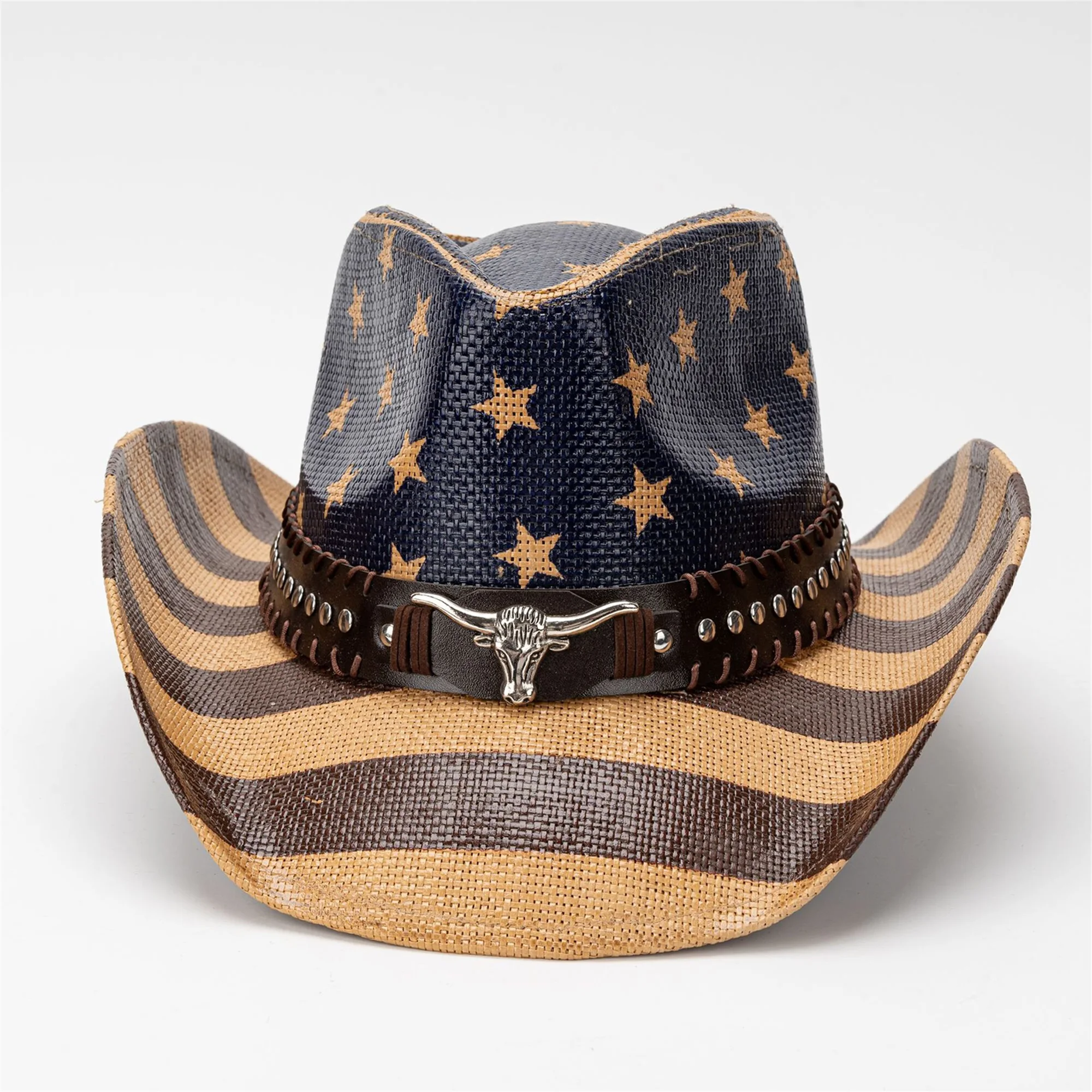 American Flag Cowboy Hat for Women Men Patriotic Western Cap with Bull Head Belt and Wide Brim Perfect for 4th of July Party - Image 10