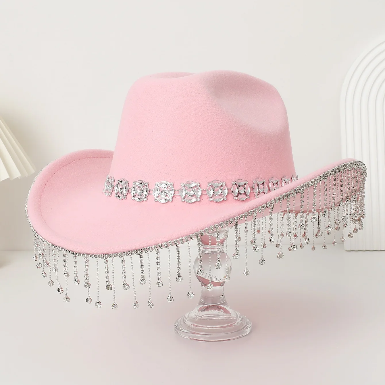 HongLuan Pink Glitter Disco Cowboy Hat Rhinestone for Women, Cowboy Party Hats, Festival Accessories & Cowgirl Party Decorations