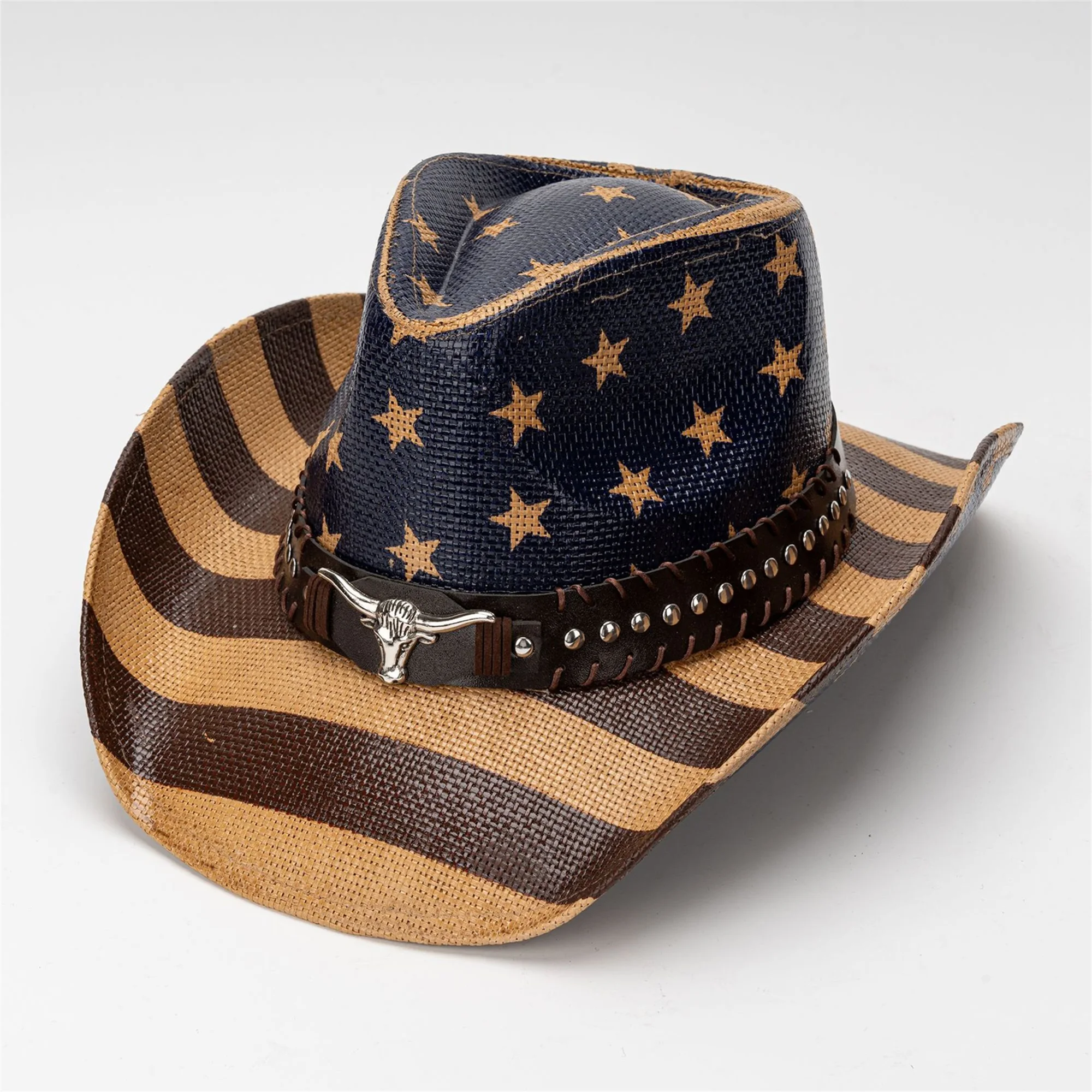 American Flag Cowboy Hat for Women Men Patriotic Western Cap with Bull Head Belt and Wide Brim Perfect for 4th of July Party - Image 9