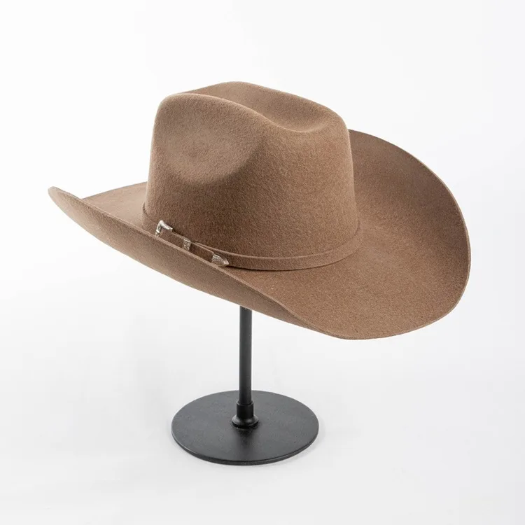USPOP 100% Wool Felt Cowboy Hat with Belt Buckle 4 Sizes Wide Brim Jazz Hat  Autumn Winter Fedoras