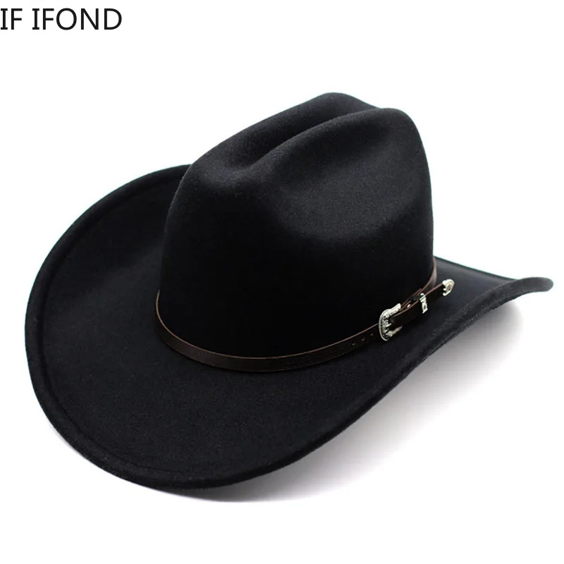 Vintage Western Cowboy Hat For Men’s Gentleman Lady Jazz Cowgirl With Leather Wide Brim Cloche Church Sombrero Hombre Caps