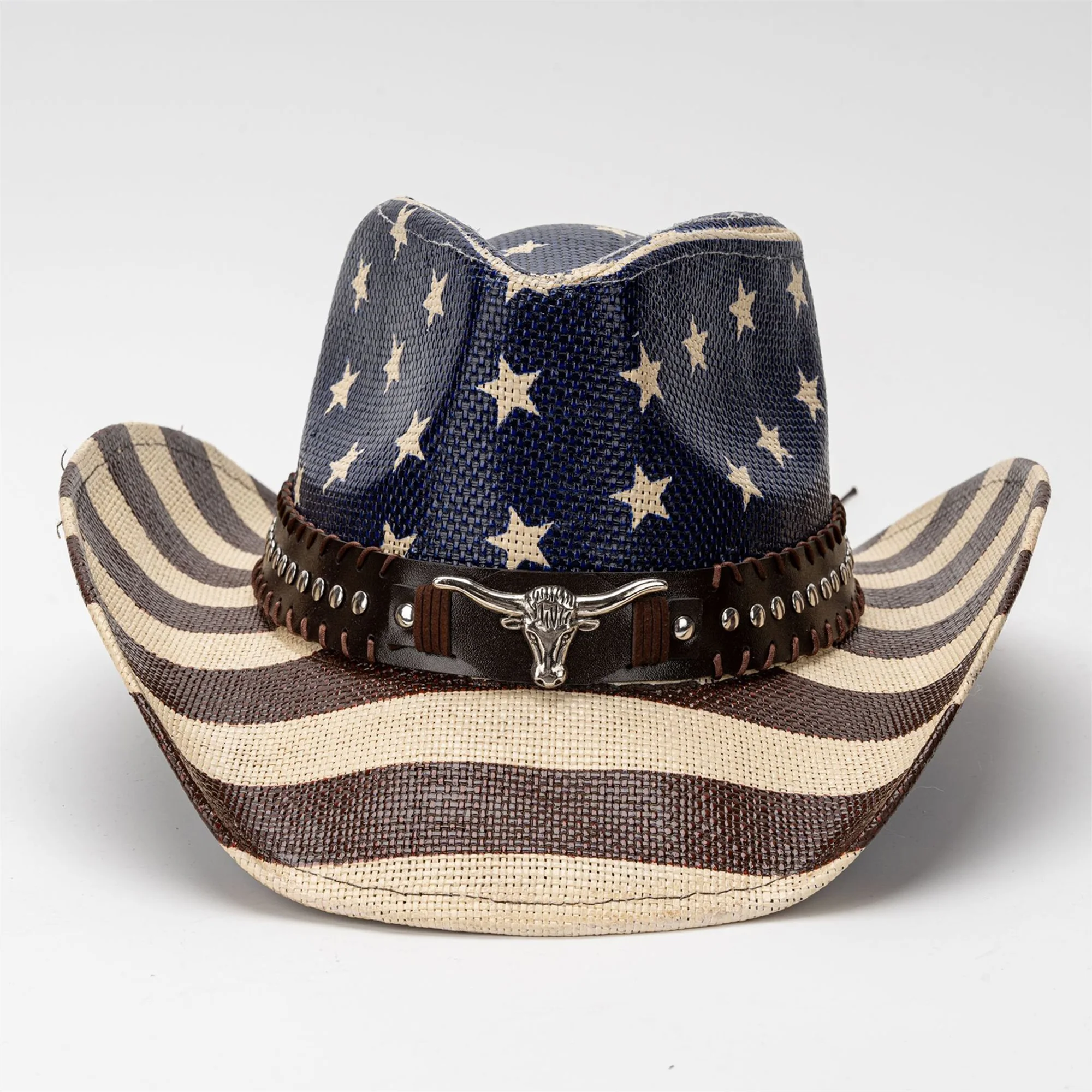 American Flag Cowboy Hat for Women Men Patriotic Western Cap with Bull Head Belt and Wide Brim Perfect for 4th of July Party - Image 8