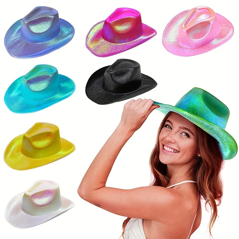 Y2K Cowboy Hats Set (6pcs) – Glitter Shiny Party Fedora Hats for Women & Men