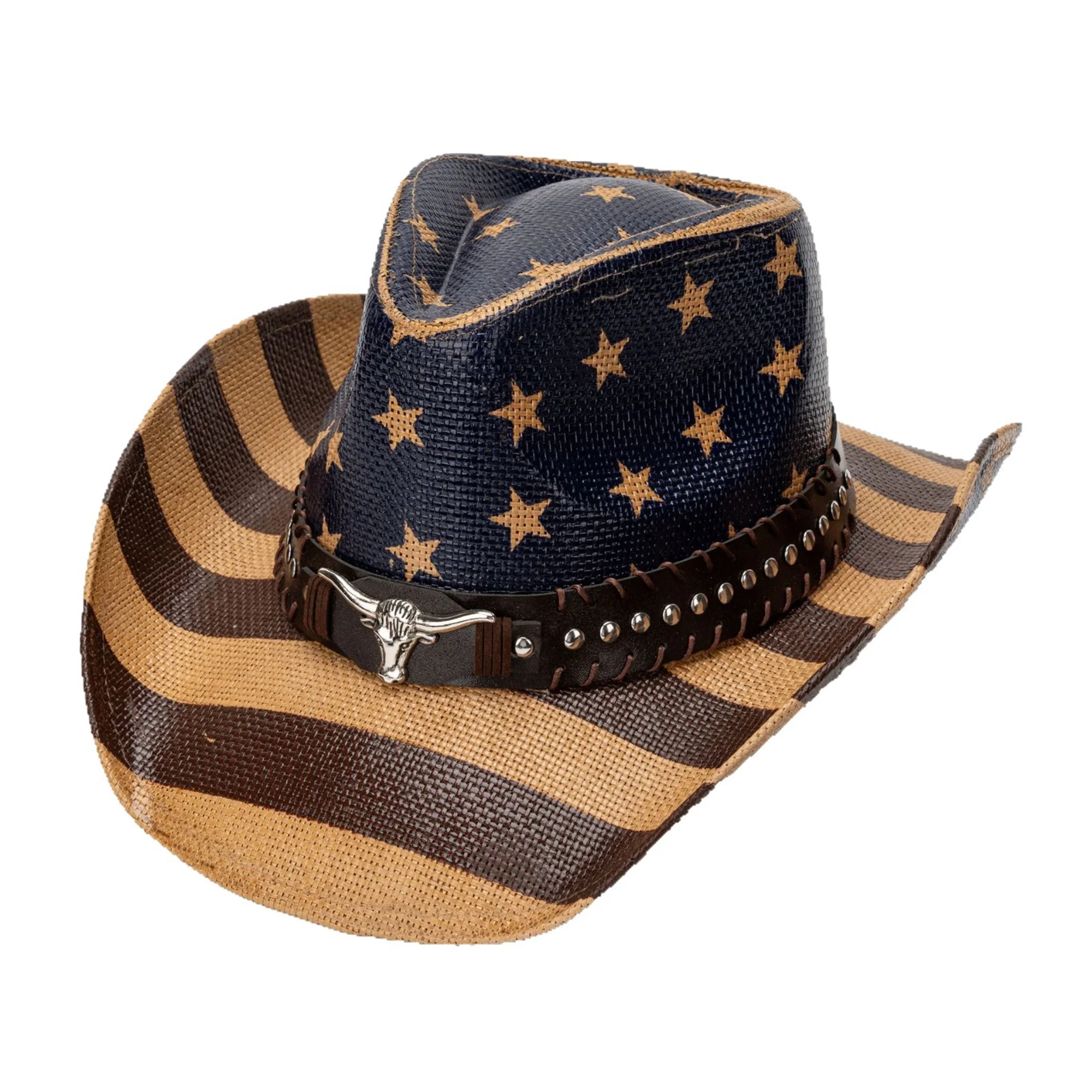American Flag Cowboy Hat for Women Men Patriotic Western Cap with Bull Head Belt and Wide Brim Perfect for 4th of July Party - Image 7