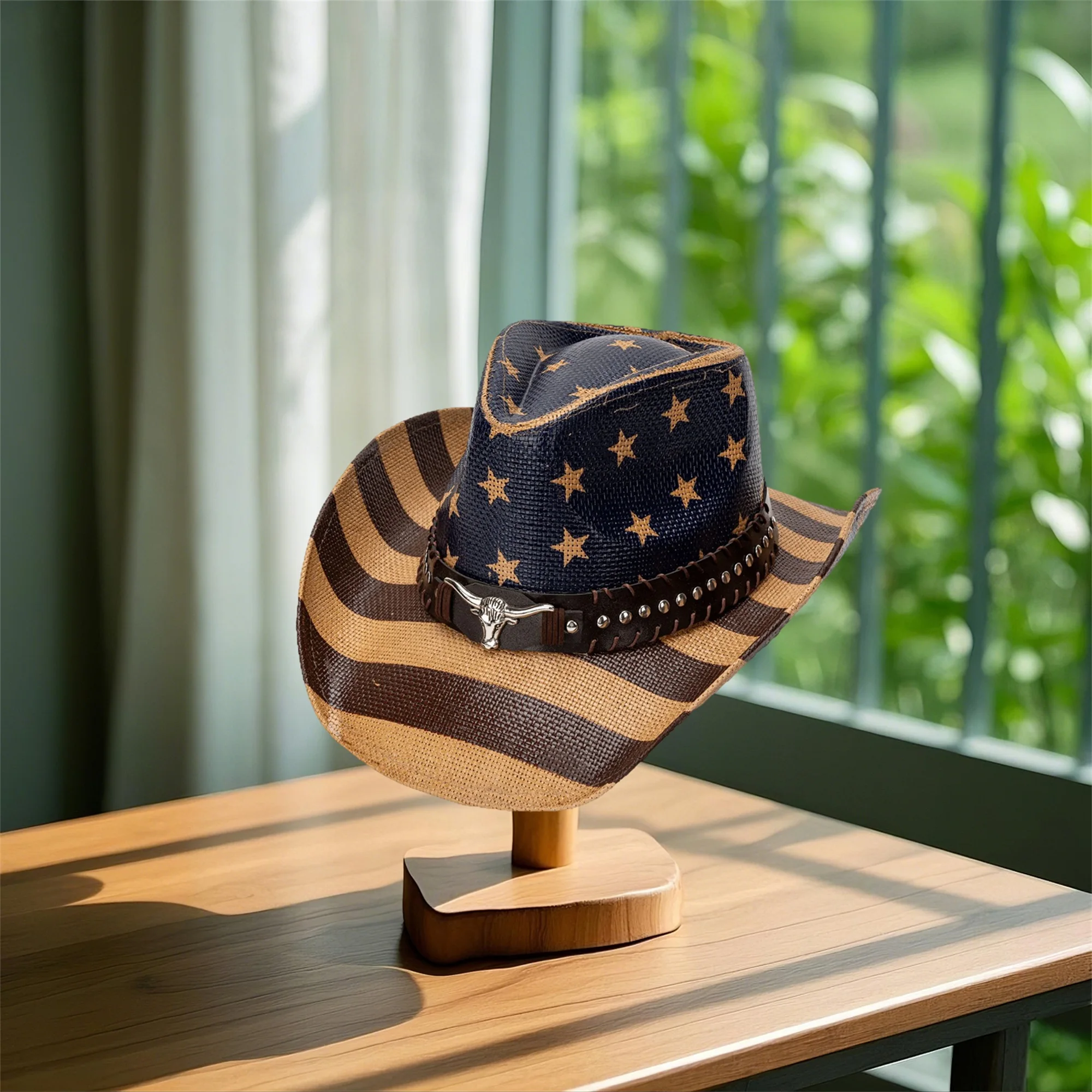 American Flag Cowboy Hat for Women Men Patriotic Western Cap with Bull Head Belt and Wide Brim Perfect for 4th of July Party - Image 12