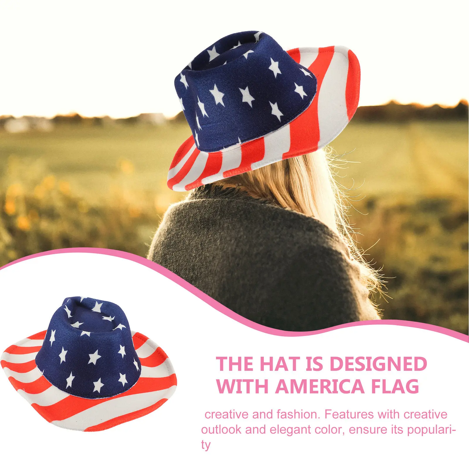 Patriotic American Flag Cowboy Hat Fourth of July Costume Headwear National Day Party Supplies Usa Themed Decorative Western Hat - Image 8