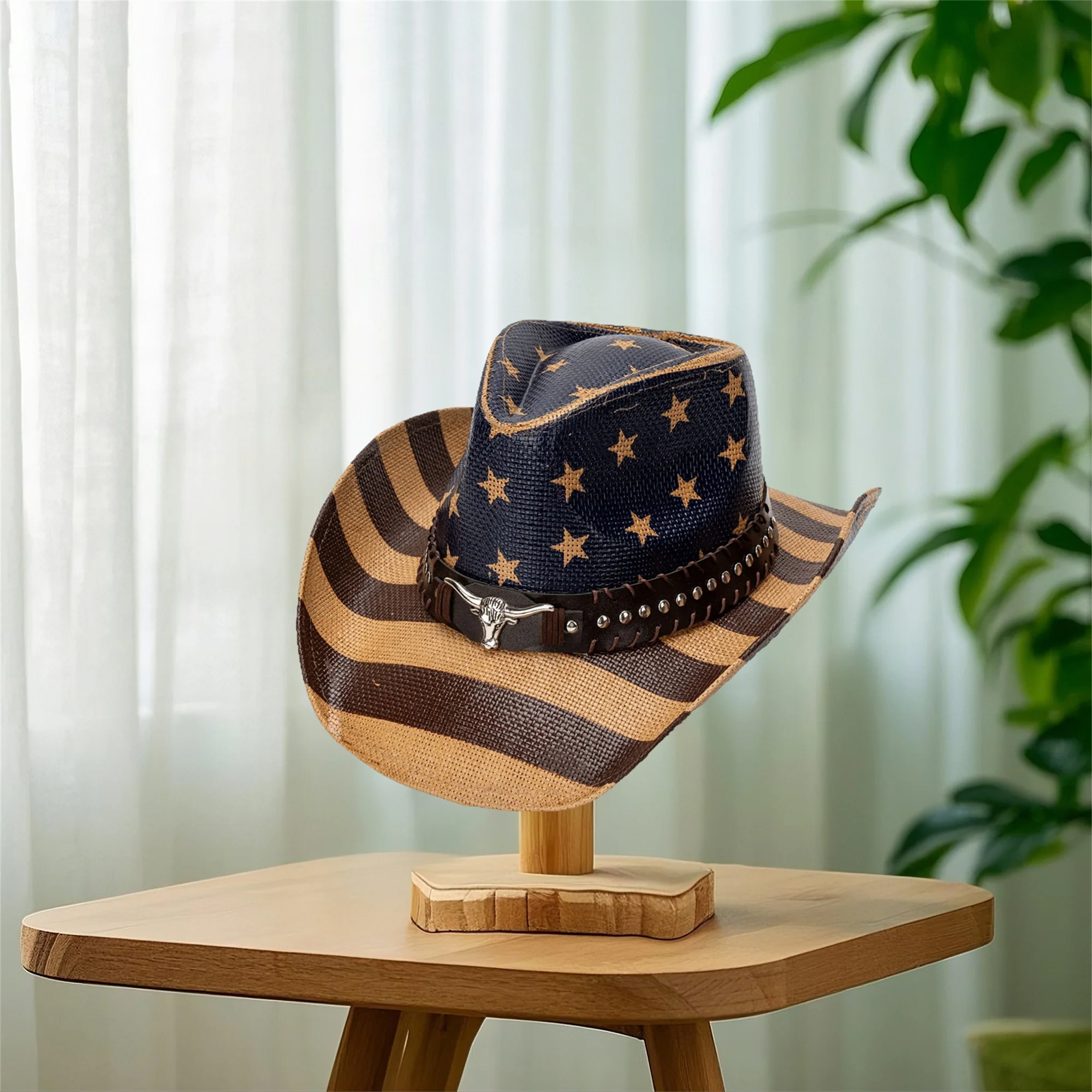 American Flag Cowboy Hat for Women Men Patriotic Western Cap with Bull Head Belt and Wide Brim Perfect for 4th of July Party - Image 11
