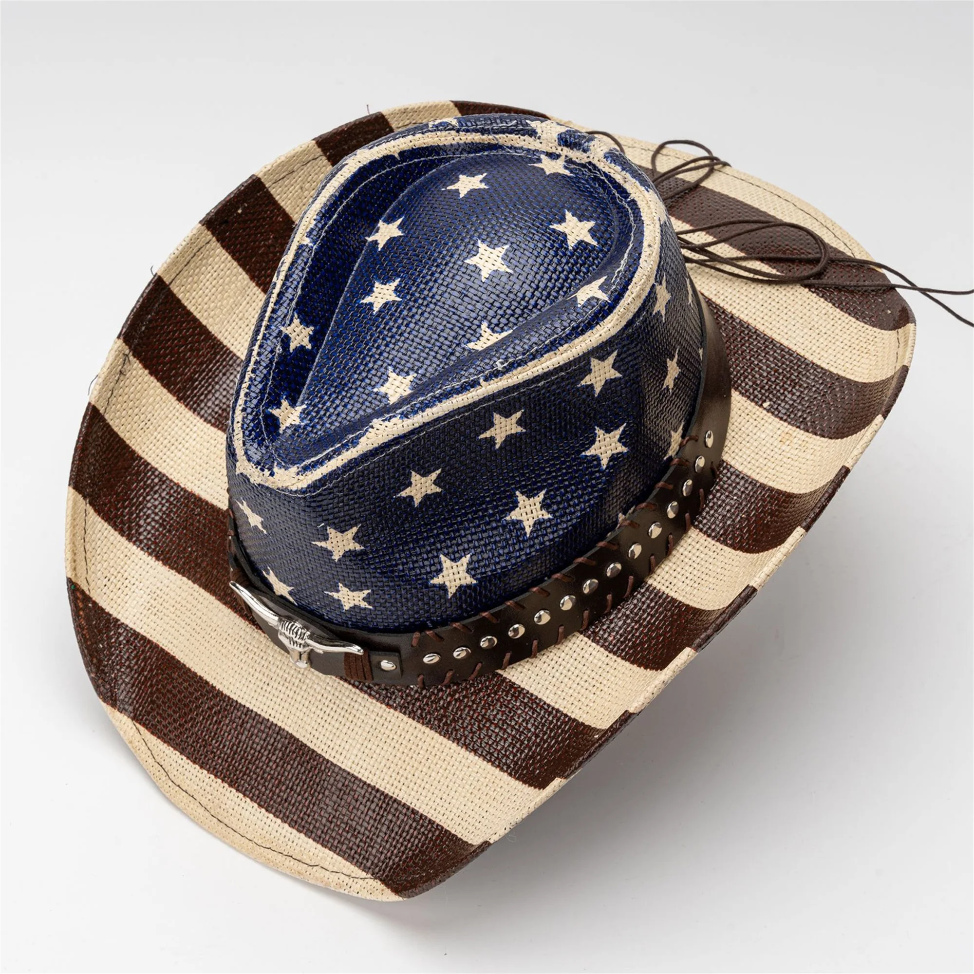 American Flag Cowboy Hat for Women Men Patriotic Western Cap with Bull Head Belt and Wide Brim Perfect for 4th of July Party - Image 5