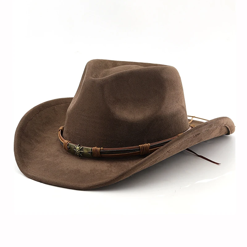 Suede Western Cowboy Hat For Men Women Vintage Rolled Brim Felt Jazz Hats Outdoor Travel Knight Hats